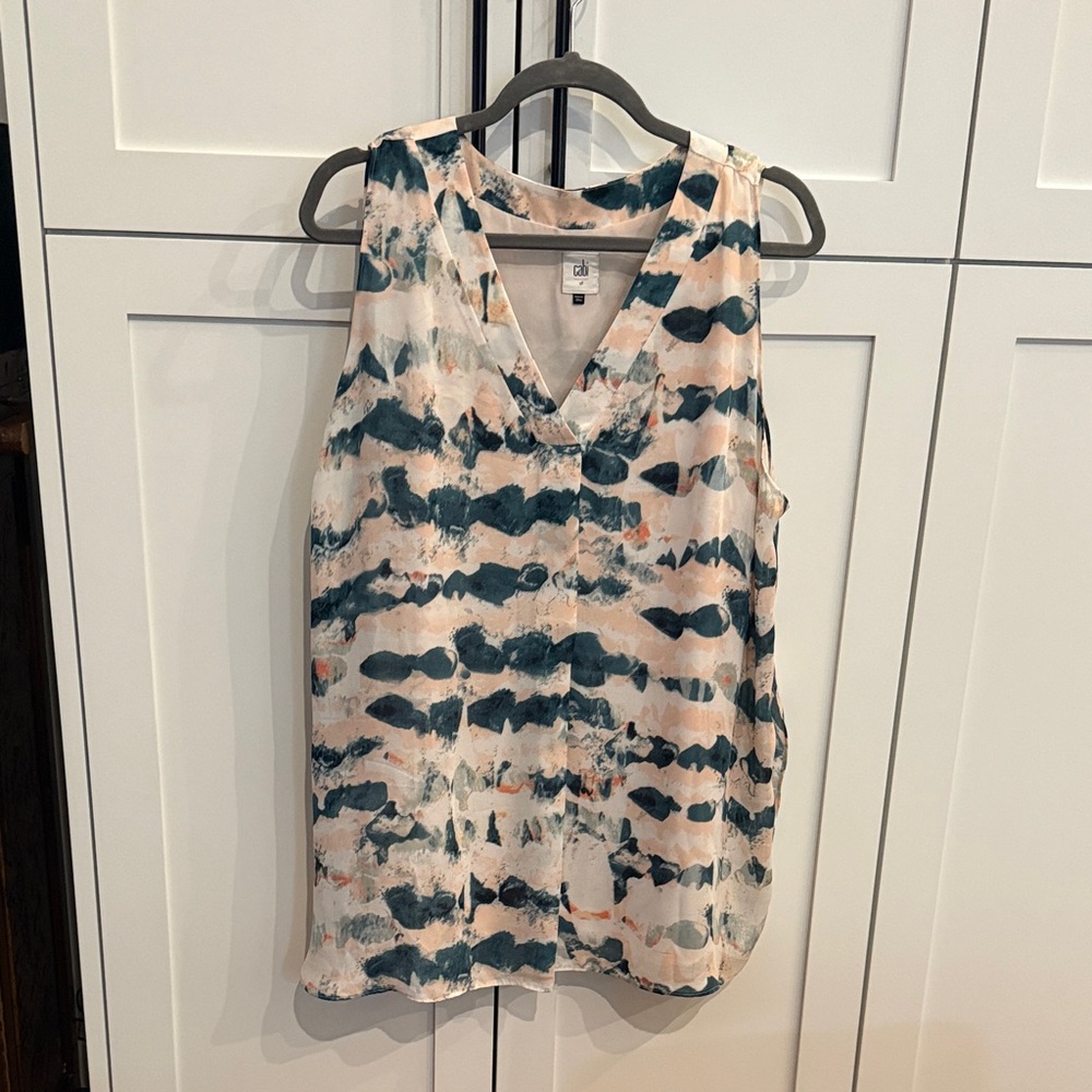 CAbi Abstract Blue and Orange Sleeveless Top